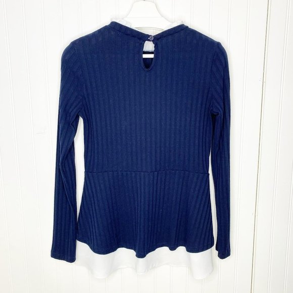 GREEN ENVELOPE Blue Sweater & White Blouse Combo Top S - Picture 3 of 9